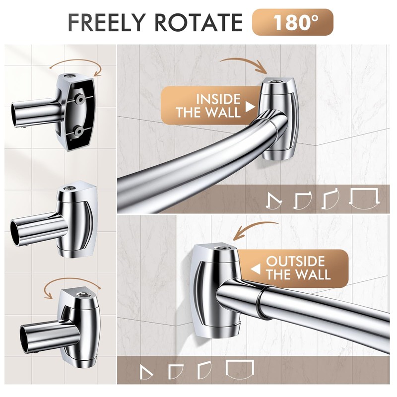 Bonpally Curved Shower Curtain Rod 40-72 Inches Adjustable, Aluminum Shower