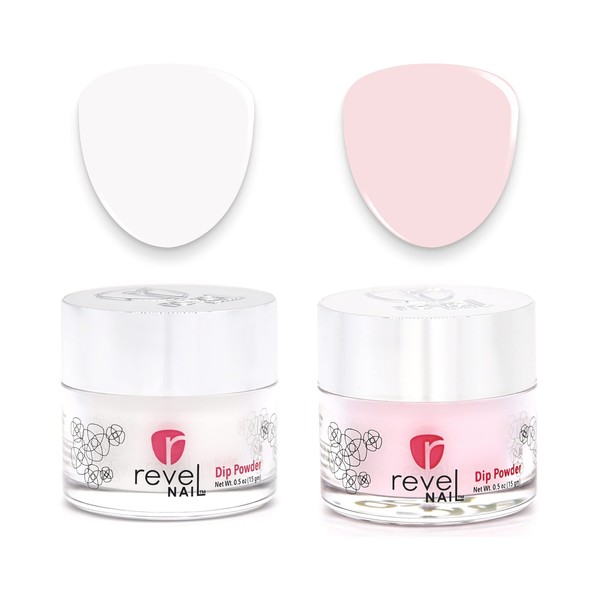 Revel Nail Dip Powder - Sheer Pink and French Powder Dip Nail Polish, Chip Resistant Dip Nail Powder with Vitamin E and Calcium, DIY Manicure, Erica & Veronica