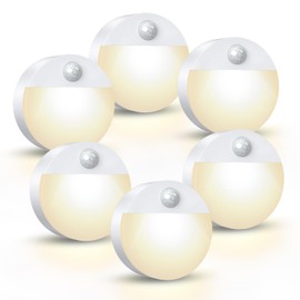 AMIR Newest Mini Motion Sensor Light Battery-Powered, Cordless Stick-on LED Night Light, Wall Light, Closet Lights, Safe Lights for Stairs, Hallway, Bathroom, Kitchen, Cabinet (Pack of 6 - Warm White)
