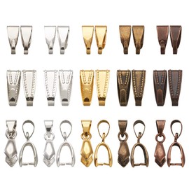 Pandahall 480pcs/Box Brass Snap on Pendant Bails & Pinch Bails Pendant Connectors Kit Mixed Color Bead Hanger Links for Dangle Charms Makings