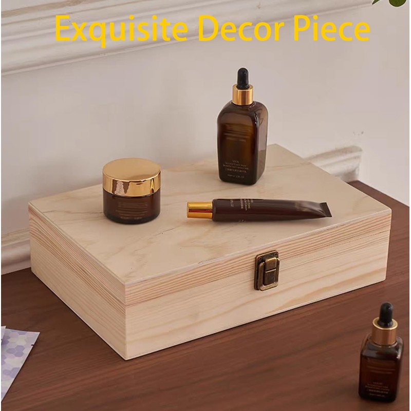 YXFZPAN Wooden Box with Hinged Lid - 8x6x3 Inch Natural