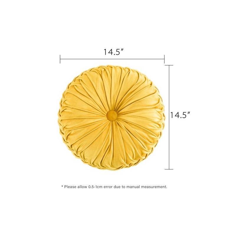 Hig Juego Almohadas Decorativas Redondas Plisadas Terciopelo Amarillo
