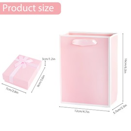 YFPOPONE Jewellery Boxes with Gift Bag, 9 x 7 x 3 cm, Jewellery Gift Boxes, Gift Wrapping Jewellery with Bow for Earrings and Necklace, Small Gift Box with Lid (Pink)