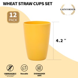 Lazycorner Wheat Straw Cup 12 Pcs Drinking Glasses Unbreakable Drinking Cup Reusable Water Plastic Glasses Tumblers with 6 Colors (12 oz)