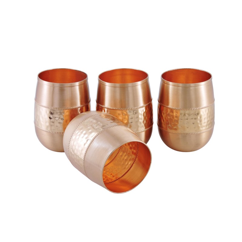 ANCIENTIMPEX 4 x Pure Copper Tumblers (99.74%) Hammered for Ayurveda