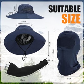 8 Pcs Sun Hat Fishing Hats UV Protection Wide Brim Bucket Balaclava Face Mask Arm Sleeves for Men(Black,Navy)