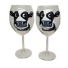 Dairy Cow Hand Painted Stemmed Wine Glasses Set of 2