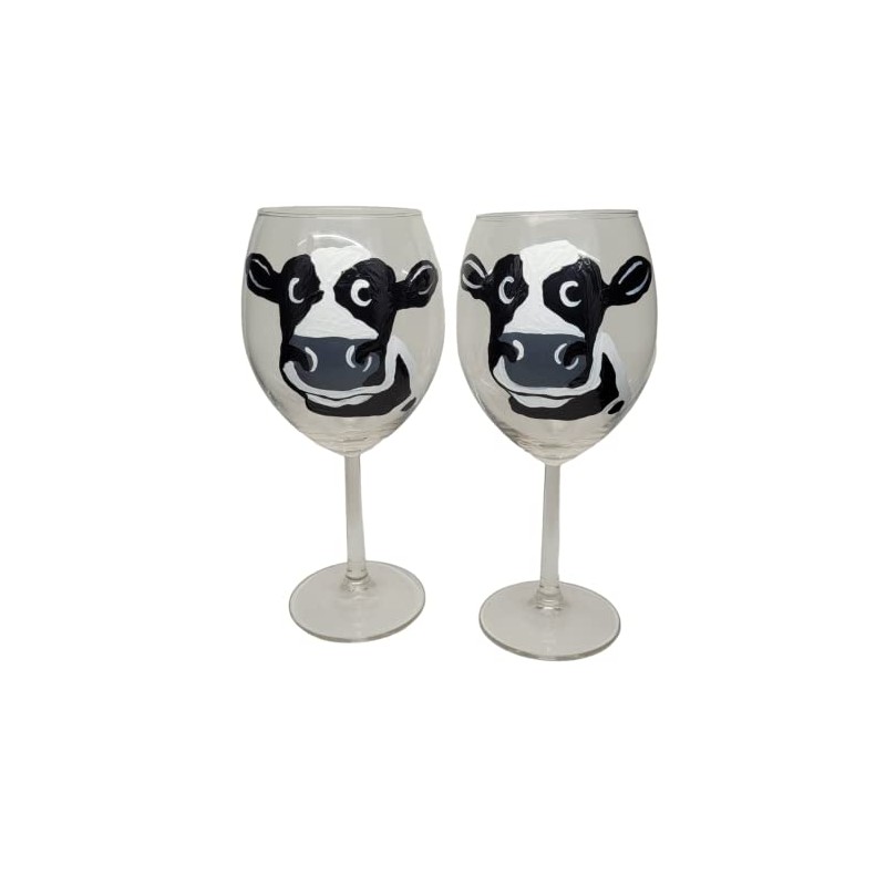 Dairy Cow Hand Painted Stemmed Wine Glasses Set of 2