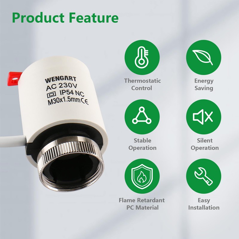 Wengart Thermoelectric Actuator WG2212,AC230V Normally Closed M30*1,5 Thread,Work for Underfloor