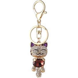 JewelBeauty Bling Bling Crystal Rhinestone Lovely Animal Cute Fortune Cat Car Bag Pendant Keyring Keychains (Purple)
