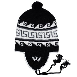 Gamboa Alpaca Hat Beanie Hats for Men and Women Cap with Ear Flaps Winter Peruvian Hat, Black, One Size