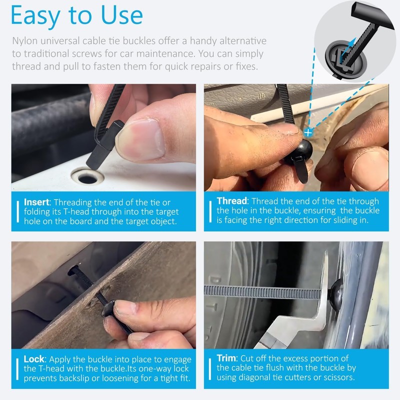 Upgraded Nylon Universal Cable Tie Buckles for Car, Heavy Duty