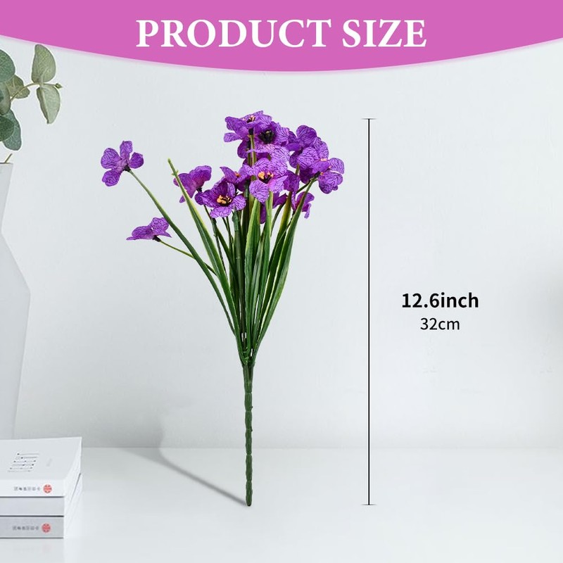 6 Bundles Artificial Violet Flowers, Faux Silk Outdoor Flowers, Purple