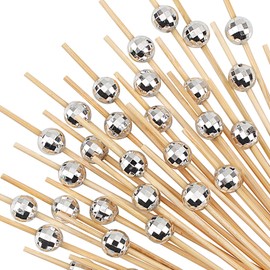 Disco Ball Cocktail Picks - 100 Counts Decorative Toothpicks for Appetizers and Drinks, 4.7 inch Long Bamboo Skewers Wooden Sticks, Fancy Party Decorations, Disco Ball Ornaments Dance Party Decor