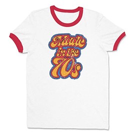 Made in The 70s Ringer Tee Shirt Unisex Small White/Red