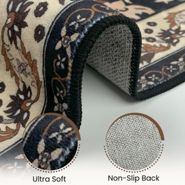 Washable Entryway Rug 3x5 | Non Slip Rug Runners for Hallways, Entryways, Kitchens, Bathrooms, Bedrooms | Ultra-Soft Flannel Carpet Kitchen Rug with Rubber Backing (Black Brown Cream, 3x5)