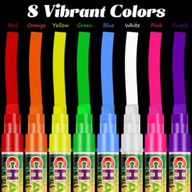 Labeol 8 Colors 10mm Liquid Chalk Markers, 2-in-1 Nib Washable Jumbo Chalk Markers for Windows, Cars, Signs, Glass, White Boards and Mirrors