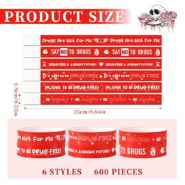 600pcs Red Ribbon Week Bracelets, Drug Free Wristbands Paper Anti Drug Bracelets Red Ribbon Week Awareness Supplies Gifts for Red Ribbon Week School Events Charity Activity Campaigns