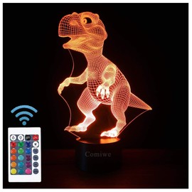 Comiwe Dinosaur (A) 3D Illusion Night Light Toy, Decoration LED Bedside Lamp, 16 Colours Change with Remote Control, Christmas Decoration Lamp, Birthday Gift for Girls, Boys, Children, Friends
