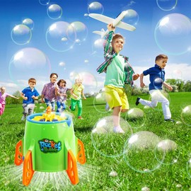 Hanmulee Bubble Maker Machine, Portable Automatic Rocket Bubble Blower 3000+ Bubbles per Minute for Kids, 6 Packs of Bubble Liquid for More Bubbles, Toys for Garden Party Outdoor