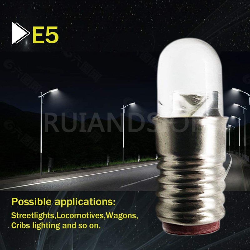 Ruiandsion E5 LED Bulb White 12V E5 E5.5 Screw Base