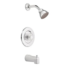 Moen Chrome Chateau Tub and Eco-Performance Shower Trim Featuring Showerhead, Shower Knob, and Tub Spout, Valve Required, T471EP