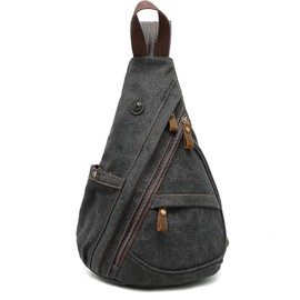 ZenMaarket Canvas Shoulder Bag, Small Crossbody Sling Backpack for Men and Women, Casual Daypack for Shoulder Suitable for Hiking and Cycling Travel, black