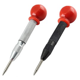 MINBOOT Auto Punch, Center Punch, Set of 2, Drilling Position, Punch, Tool, High Speed Steel, Adjustable, Portable, Convenient (Black with Red Cap + Silver with Red Cap)