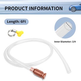 6Ft 3/4" Siphon Pump for Gasoline with Clamp & Fitting,Shaker Siphon Gas Siphon Hose Fit for Fuel Transfer Pump Transports Diesel Oil Water,Safety Self Priming Hose Car Accessories