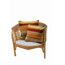 Second Nature Online - Ketty Kilim Cushion Cover | Ethnic Throw Pillow Cover | Stripes Design | Handmade | Wool & Cotton | 45x45 cm (Multicolour)