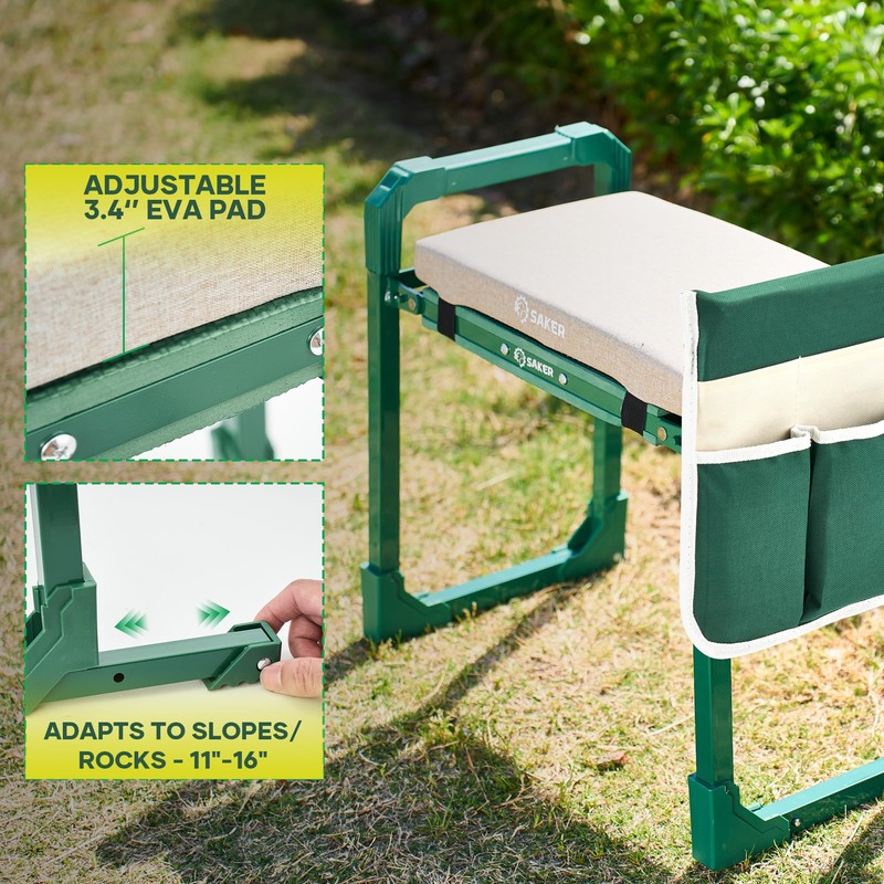 Saker Garden Kneeler and Seat Foldable Gardening Stool with Extendable