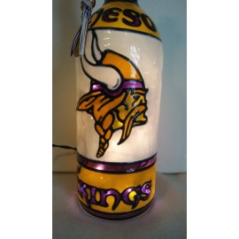 Minnesota Vikings Inspired Wine Bottle Lamp Hand Painted Lighted Stained Glass
