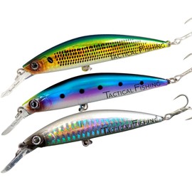 TACTICAL FISHING 3 Piezas - Tres Minnows De 1oz (28g) Señuelos De Pesca Acción Hundimiento, curricanes para mar, Playa, Rocas, Agua Dulce y más. Lances Extra Largos.