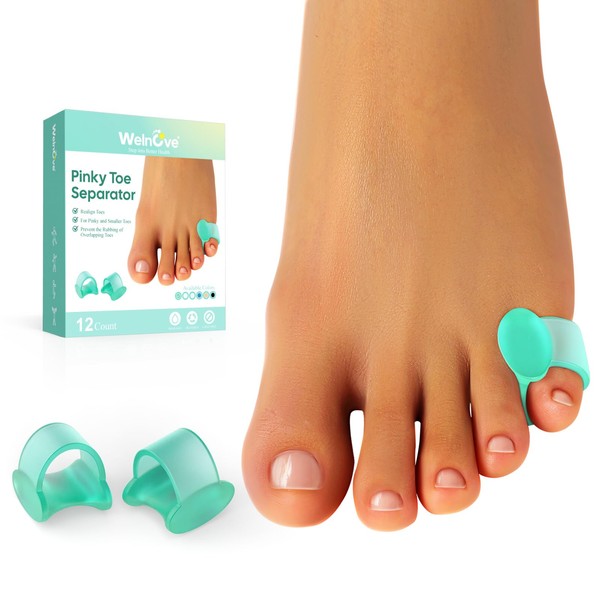 Welnove Gel Toe Separators - 12 Pack Small Toe Spacers - Small Toe Cushions, Small Toe Sleeves to Prevent Friction and Reduce Pressure (Green)