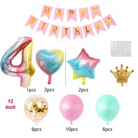 4th Birthday Decorations for Girl Baby Birthday Decorations Party Supplies Happy Birthday Banner Pastel Star Heart Foil Balloons Confetti Balloons