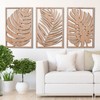 Leaves Wood Wall Art Panels Set of 3 Tropical Monstera