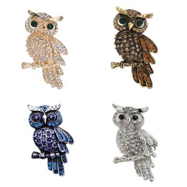 ESIW 4 PCS Rhinestone Crystal Elegant Owl Fashion Brooch Pin Lapel Pins for Women (4 Colors)