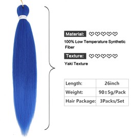 Easy Braid Pre Stretched Blue Braiding Hair 26 Inch 3Packs for Crochet Braiding Hair Yaki Texture Free Hot Water Setting Braid Crochet Hair Extensions(26inch, Blue)
