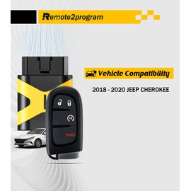 Remote2program Smart Key Self Programmable Car Key/12+8 Cable Adapter and Keyless Entry Remote Replacement for 2018-2020 Jeep Cherokee with FCC: GQ4-54T (4 BUTTON/4A CHIP)
