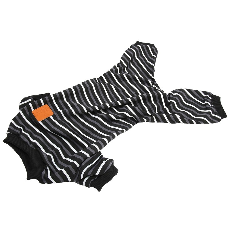 Dog Pajamas Warm 4 Legged High Collar Soft Stretchy Striped