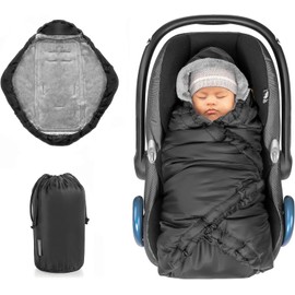 Zamboo Swaddling Blanket for Baby Car Seat and Pushchair, Practical Alternative to Winter Footmuff, Soft and Padded Thermal Fleece, Black