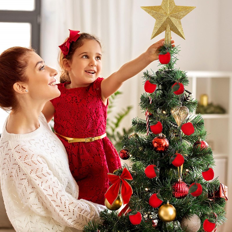 SEWACC 24Pcs Red Apple Ornaments Christmas Tree Hanging Ornaments Simulation