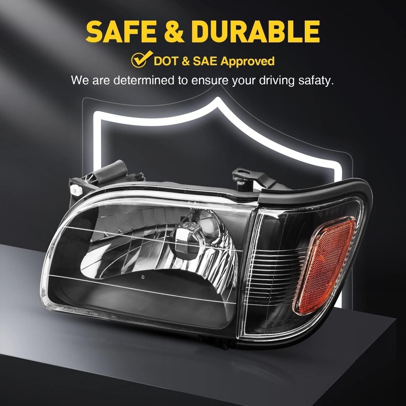 PHILTOP Headlight Assembly Pair,Black Housing Headlamp Replacement Compatible with 2001-2004