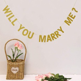 Will You Marry Me Banner Bunting for Valentine's Day, Wedding, Bridal Shower, Marriage Proposal Engagement Party Decorations Gold Glitter