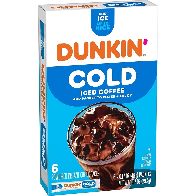 Dunkin’ Cold Iced Coffee, Powdered Instant Coffee Packs, 6 Count