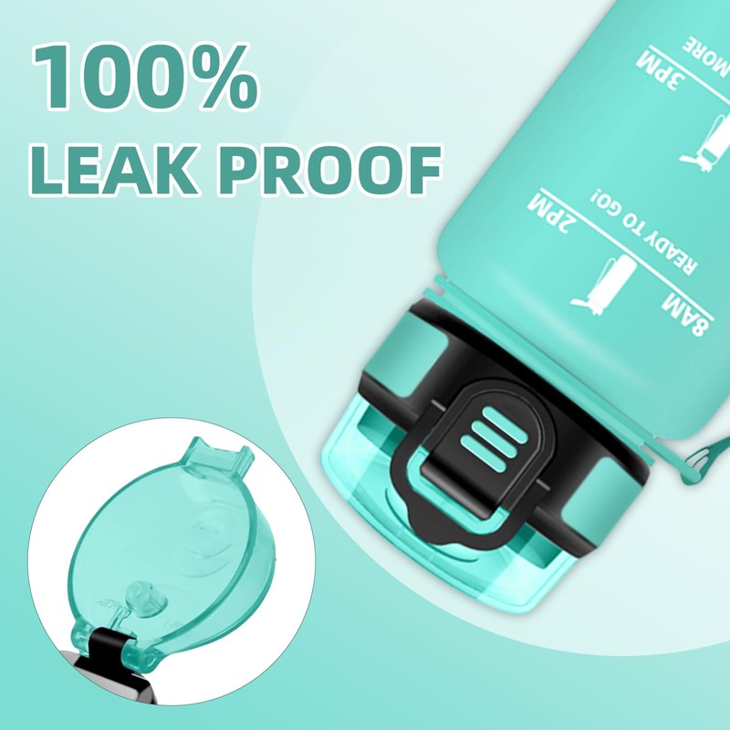 HoneyHolly Water Bottle, 1 Litre, Time Marking, Water Bottle, Leak-Proof,