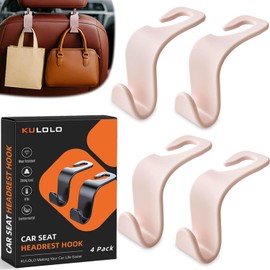 KULOLO Car Seat Hooks & Purse Holder - 4 Pack Boxed,55 lb Heavy Duty,Eco PP Car Hooks for Purse/Bag/Baby Gear/Gym Bag/Groceries/Cup/,Fits 0.32-0.55”Car Headrest Rods (Pink)