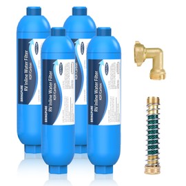 4 Packs of RV Inline/Marine Water Filter With Flexible Hose Protector, NSF Certified, Dedicated for Gardening, RVs, Campers, Trailer, Compatible with 40043 KDF Filter
