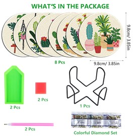 Oslynia 8 Pcs Flowers Diamond Art Coasters, DIY Wooden Diamond Painting Coasters for Coffee, Painting Art Kits with Holder for Adults, Beginners, Home Decor (Flowers)