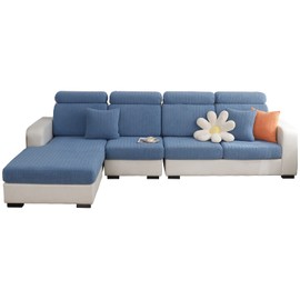 EURHOWING Stretch Chaise Lounge Sofa Slipcover for Sectional Sofa L Shape,Sectional Sofa Cover Soft Slipcover Replacement for L Shaped Sofa with Elastic Edge,Washable,Lake Blue,Chaise Cover